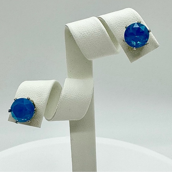 Sapphire Opal 8mm Crystal Stud Earrings Made with Swarovski Crystals - Picture 1 of 8